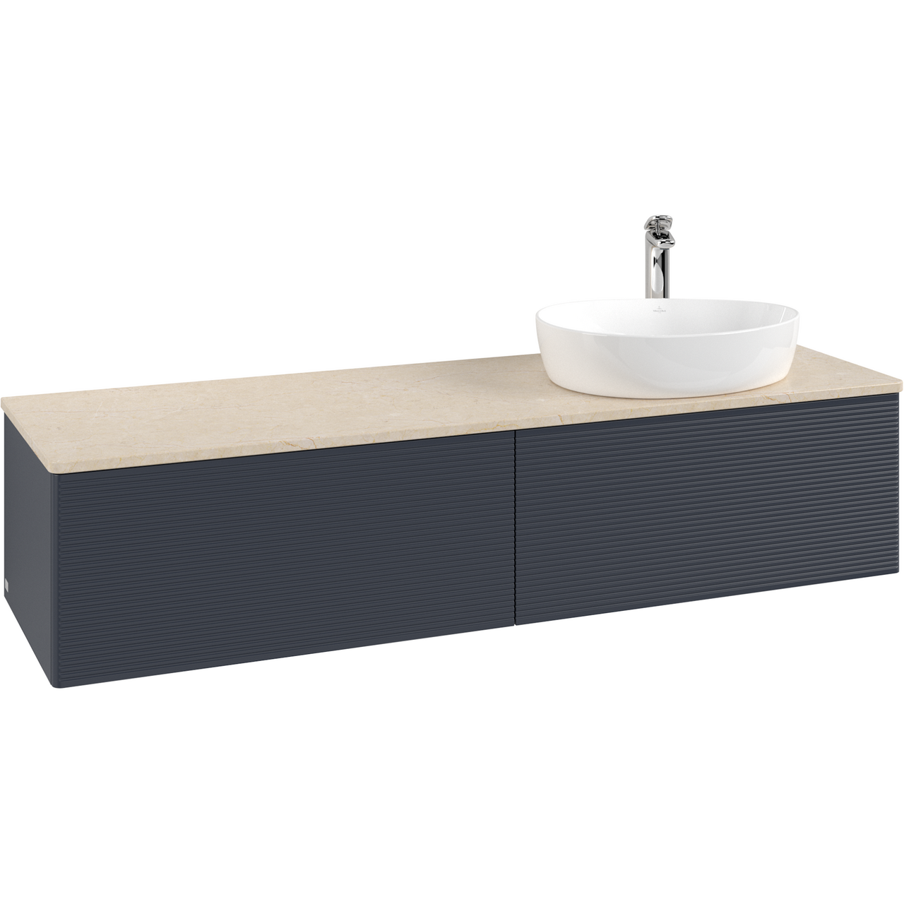 V&B ANTAO SERVANTSKAP 2 SKUFFER RILLET 1600X360X500 HØYRE M/KRANHULL M/LYS BLÅ/CRÉME