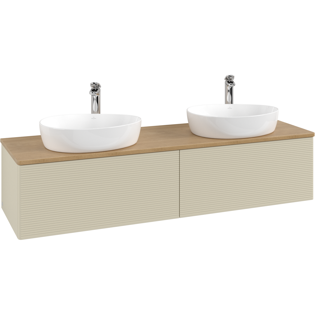 V&B ANTAO SERVANTSKAP 2 SKUFFER RILLET 1600X360X500 FOR 2 SERV. M/KRANHULL M/LYS SILKEGRÅ/EIK