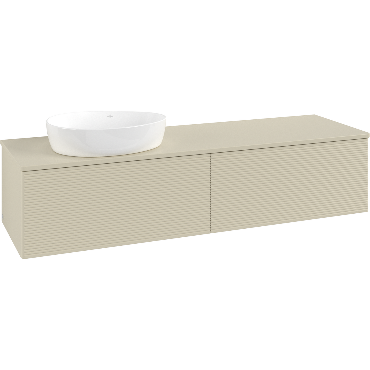 V&B ANTAO SERVANTSKAP 2 SKUFFER RILLET 1600X360X500 VENSTRE M/KRANHULL SILKEGRÅ
