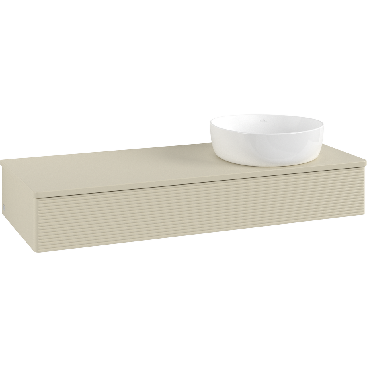 V&B ANTAO SERVANTSKAP 1 SKUFF RILLET 1200X190X500 HØYRE M/KRANHULL M/LYS SILKEGRÅ