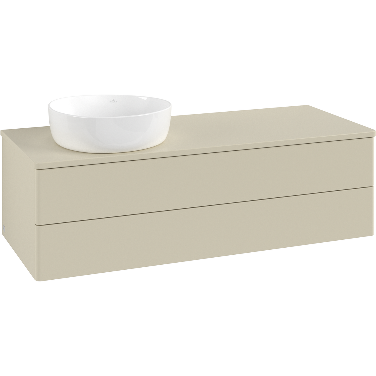 V&B ANTAO SERVANTSKAP 2 SKUFFER GLATT 1200X360X500 VENSTRE M/KRANHULL M/LYS SILKEGRÅ