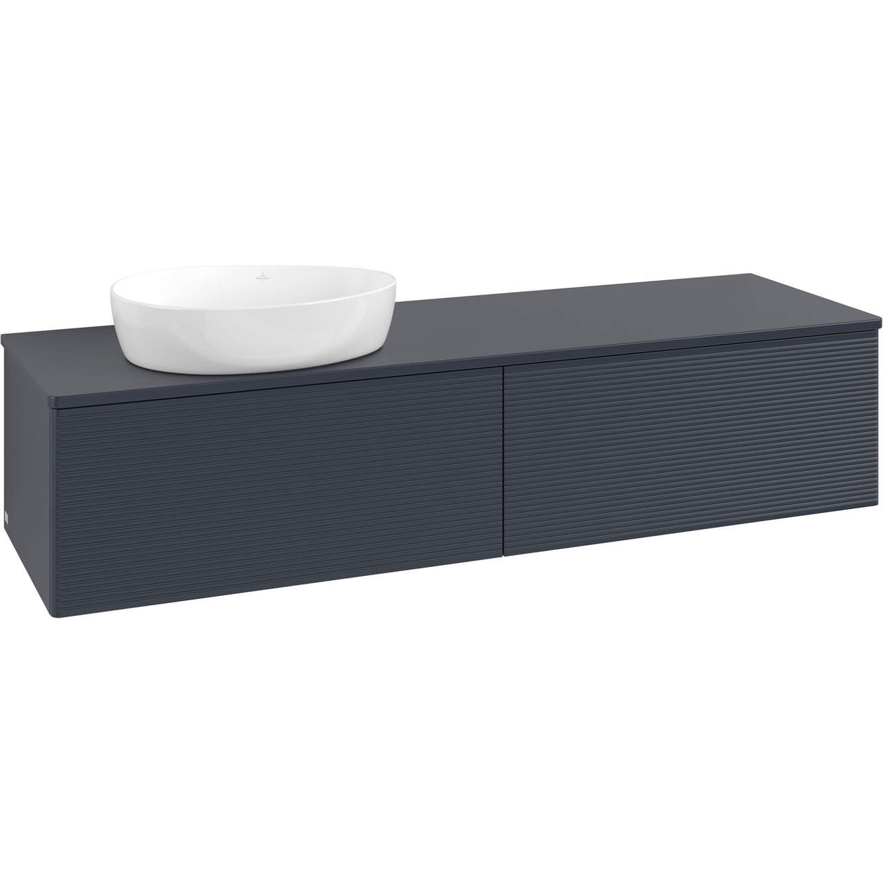 V&B ANTAO SERVANTSKAP 2 SKUFFER RILLET 1600X360X500 VENSTRE M/KRANHULL M/LYS BLÅ