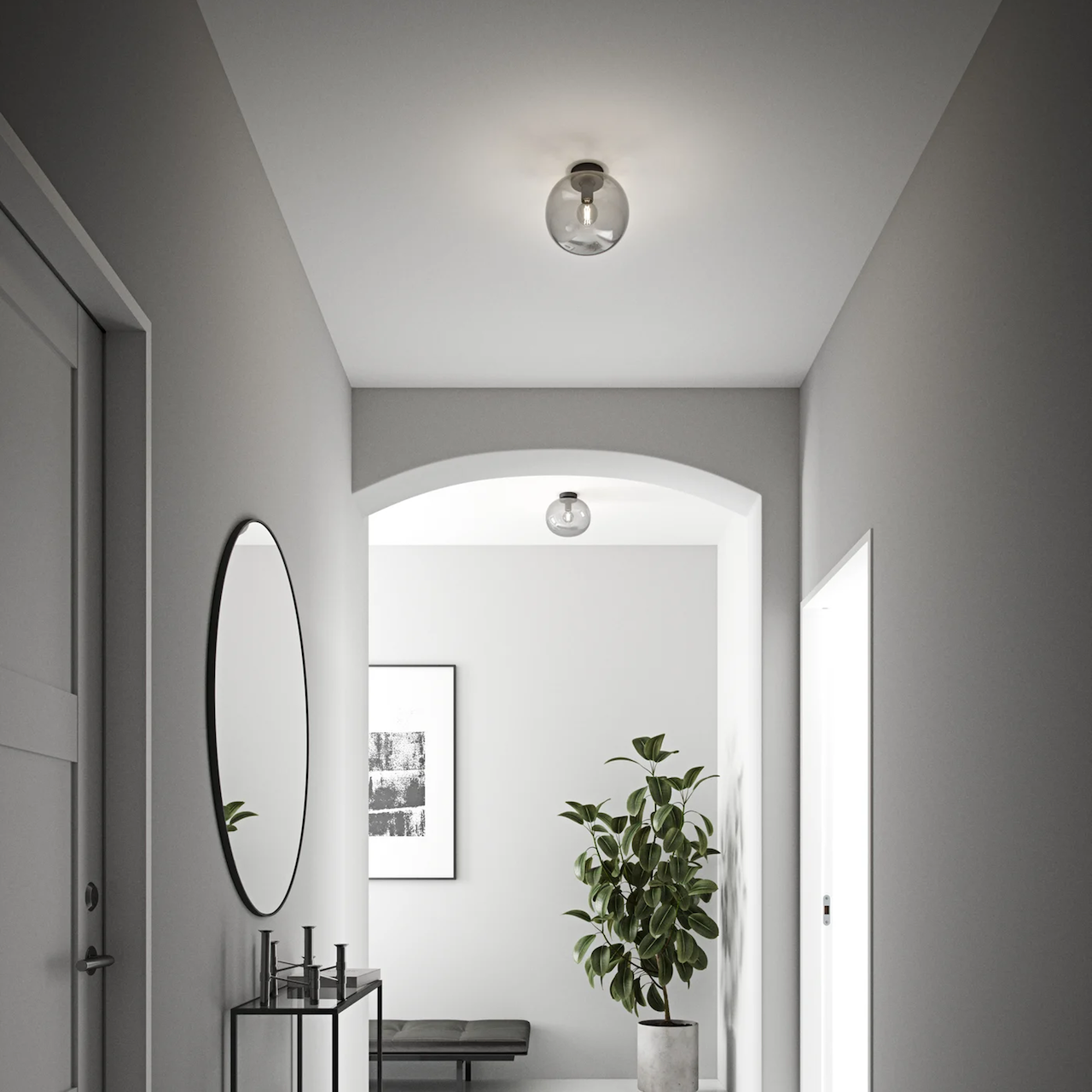 Taklampe Alton med glass-skjerm, svart/røyk