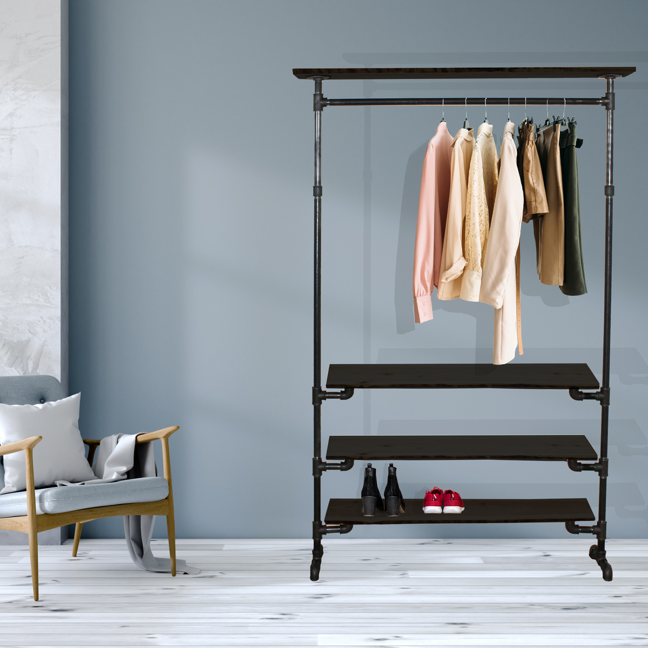SIMPLE RACKS COPENHAGEN FRITTSTÅENDE GARDEROBE 4 HYLLER 70 CM