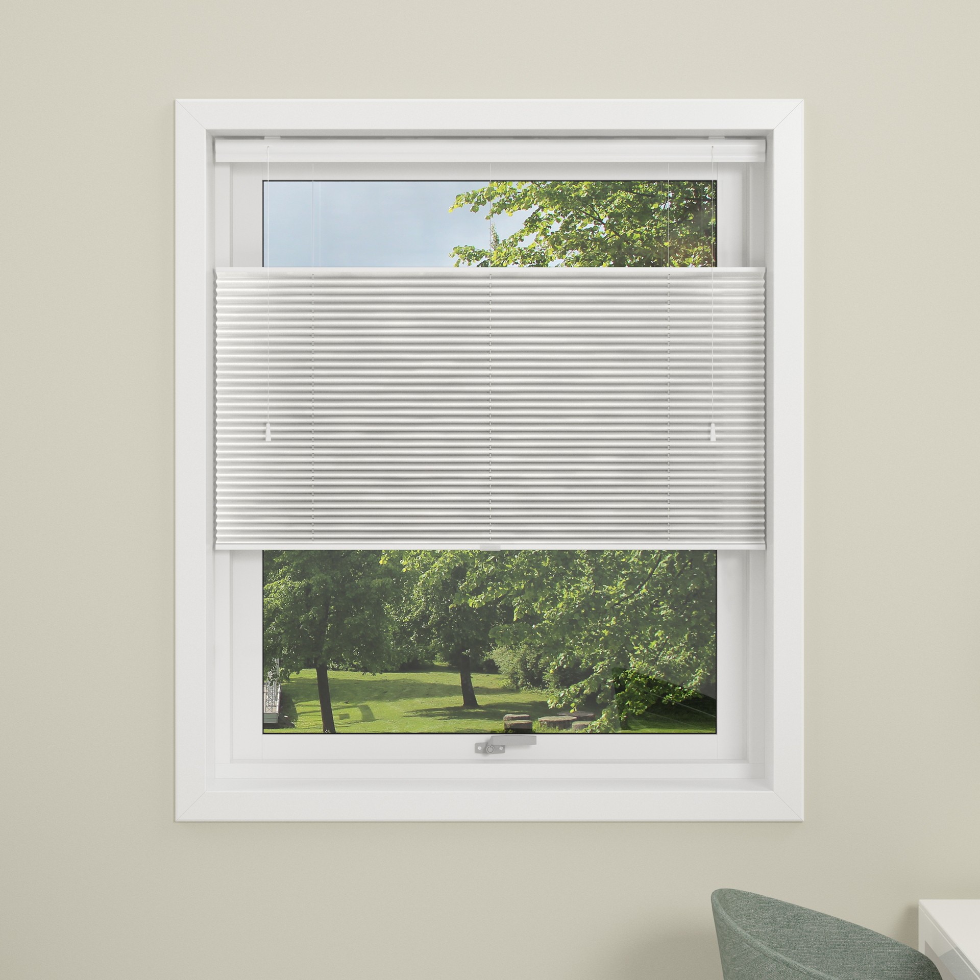 DEBEL PLISSÉGARDIN TOUCH SPLIT LYSDEMPENDE HVIT 90X210