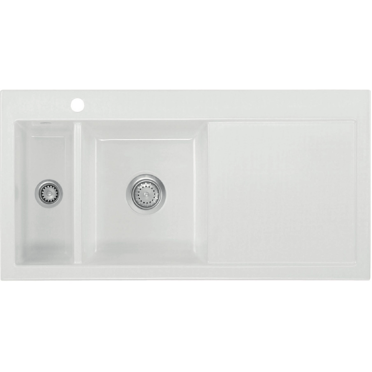 LAVABO MERA 100 1½ KERAMIKK KJØKKENVASK HVIT M/KROM BUNNVENTIL