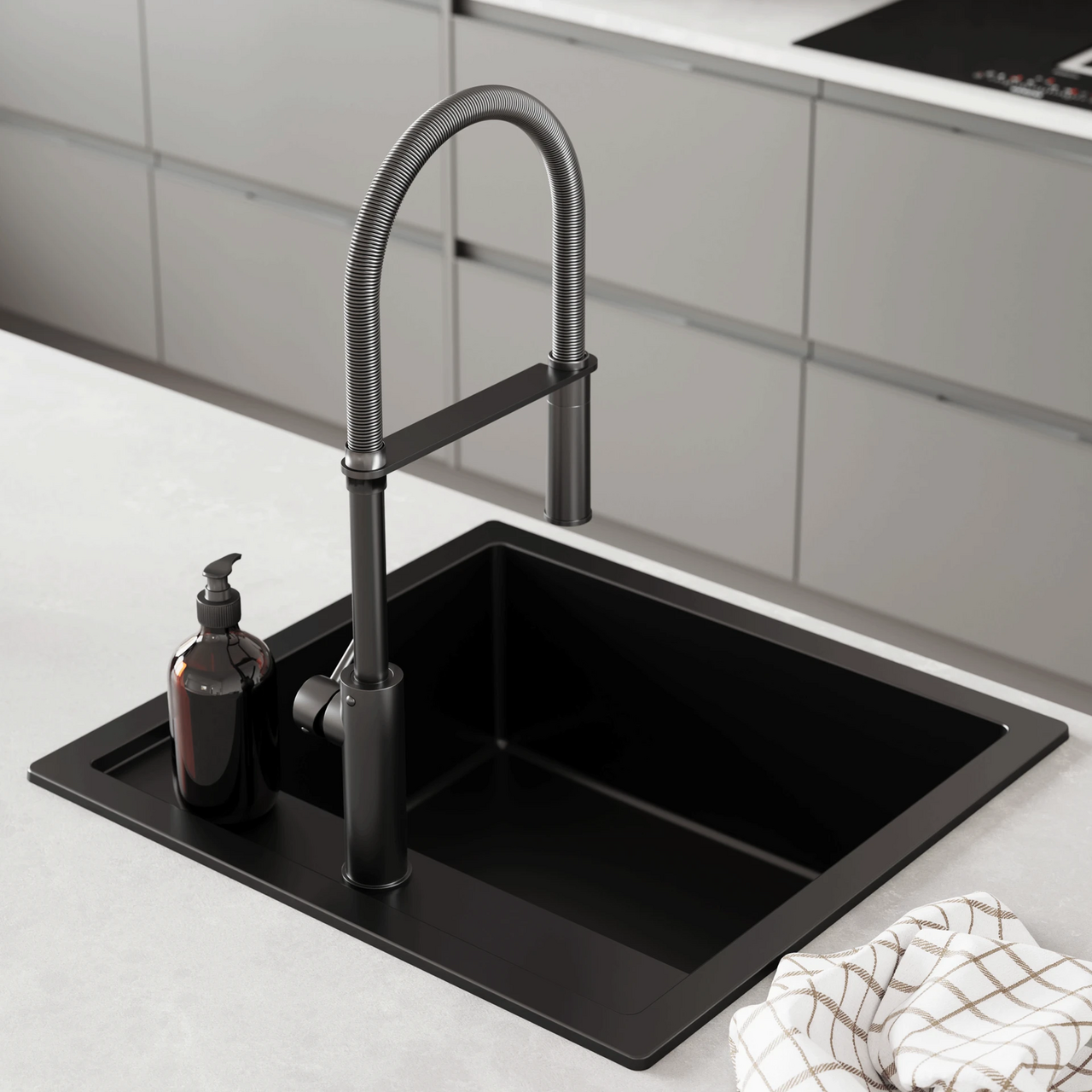 LAVABO JUPITER 50 KOMPOSITT KJØKKENVASK SORT M/SORT BUNNVENTIL