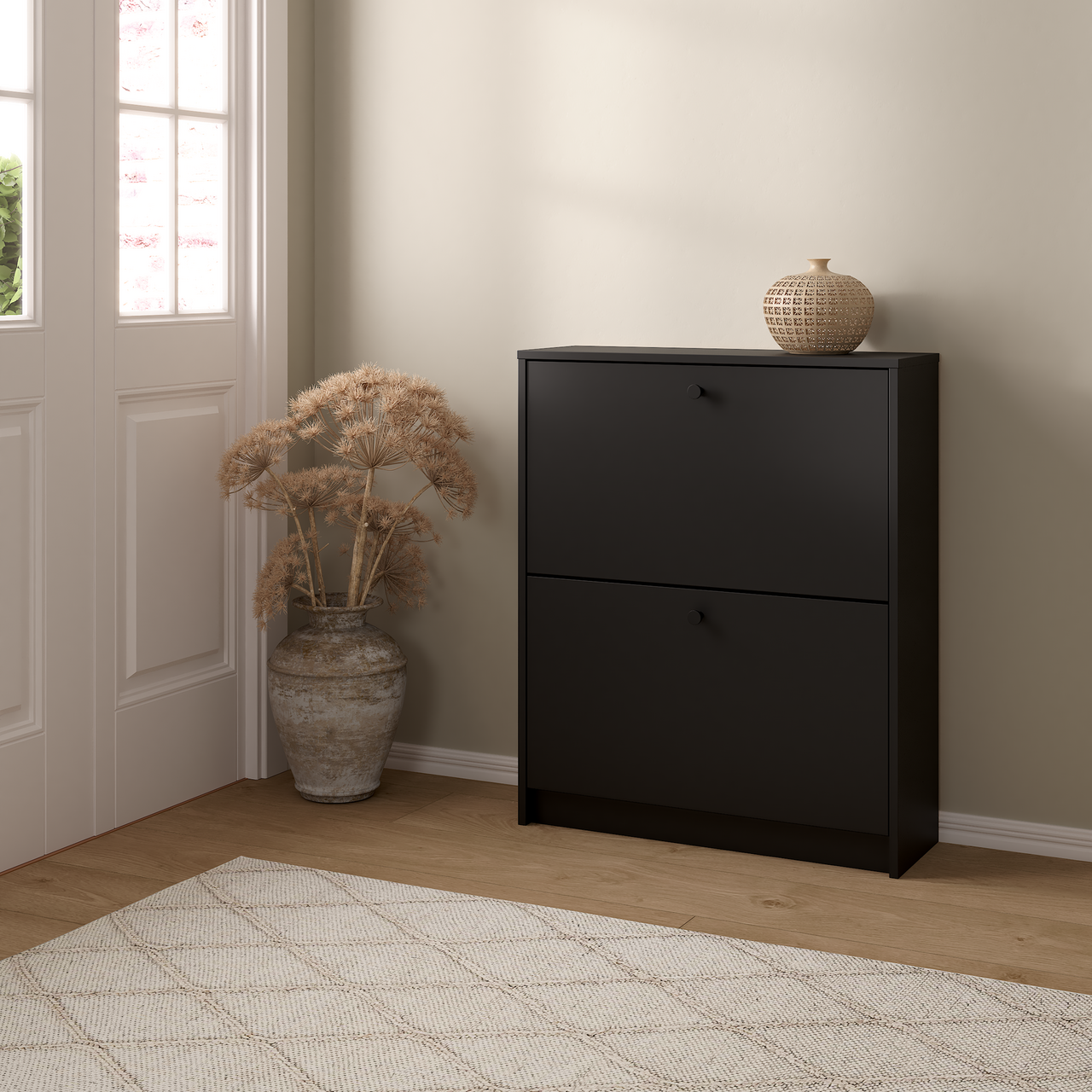 LIND FIORA SKOSKAP SORT 2 DØRER 70X24X85