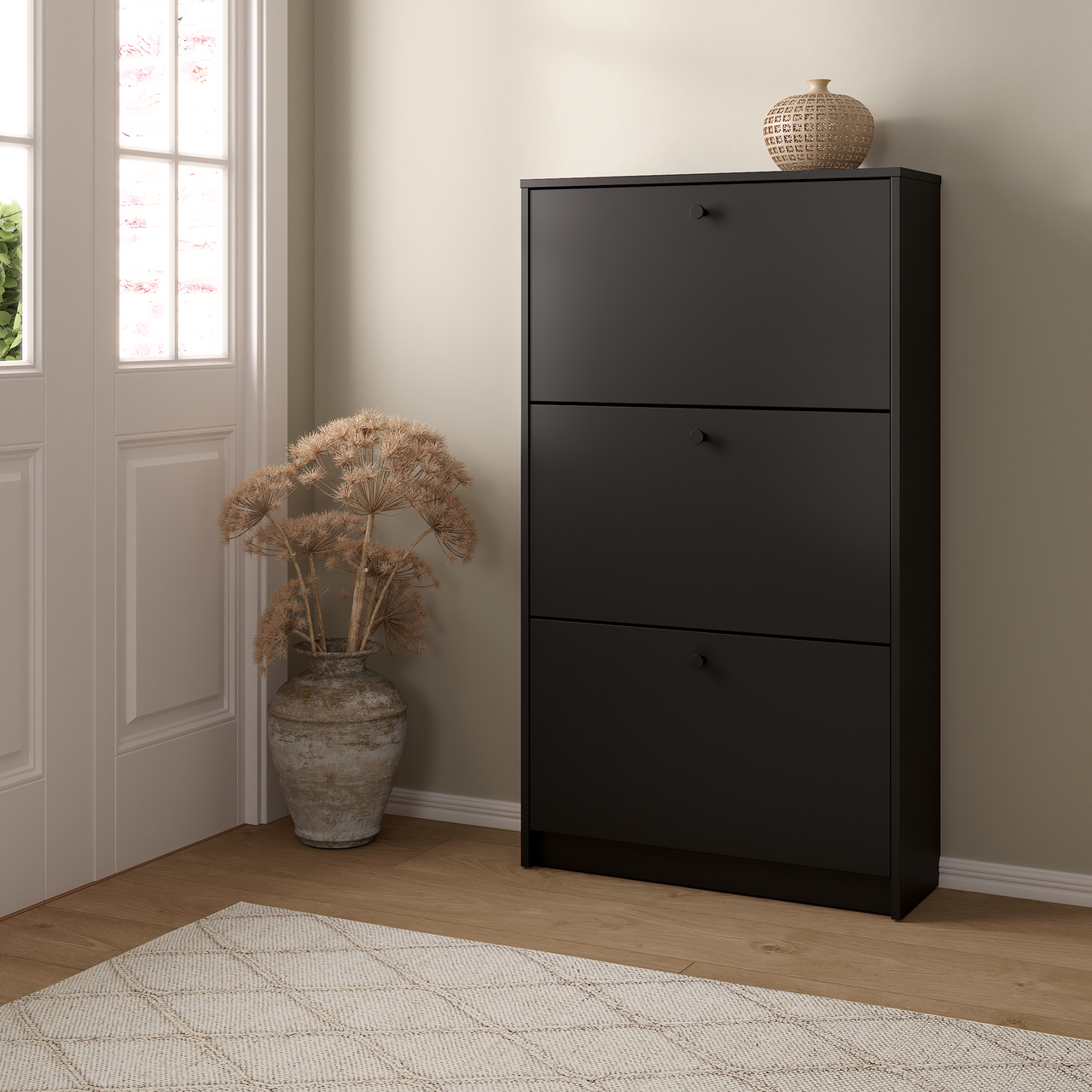 LIND FIORA SKOSKAP SORT 3 DØRER 70X24X124