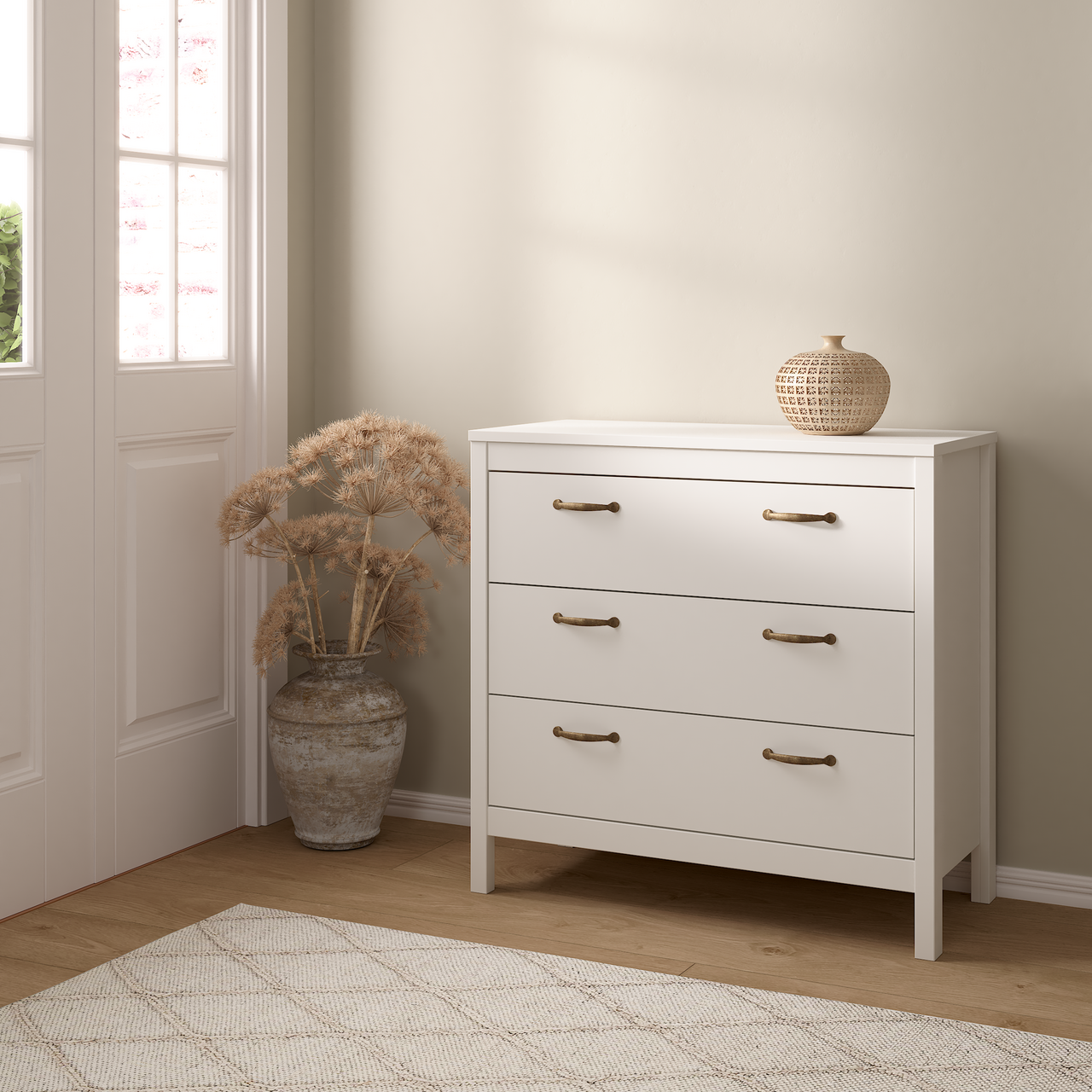 LIND LEONA KOMMODE HVIT 3 SKUFFER 80X38X82