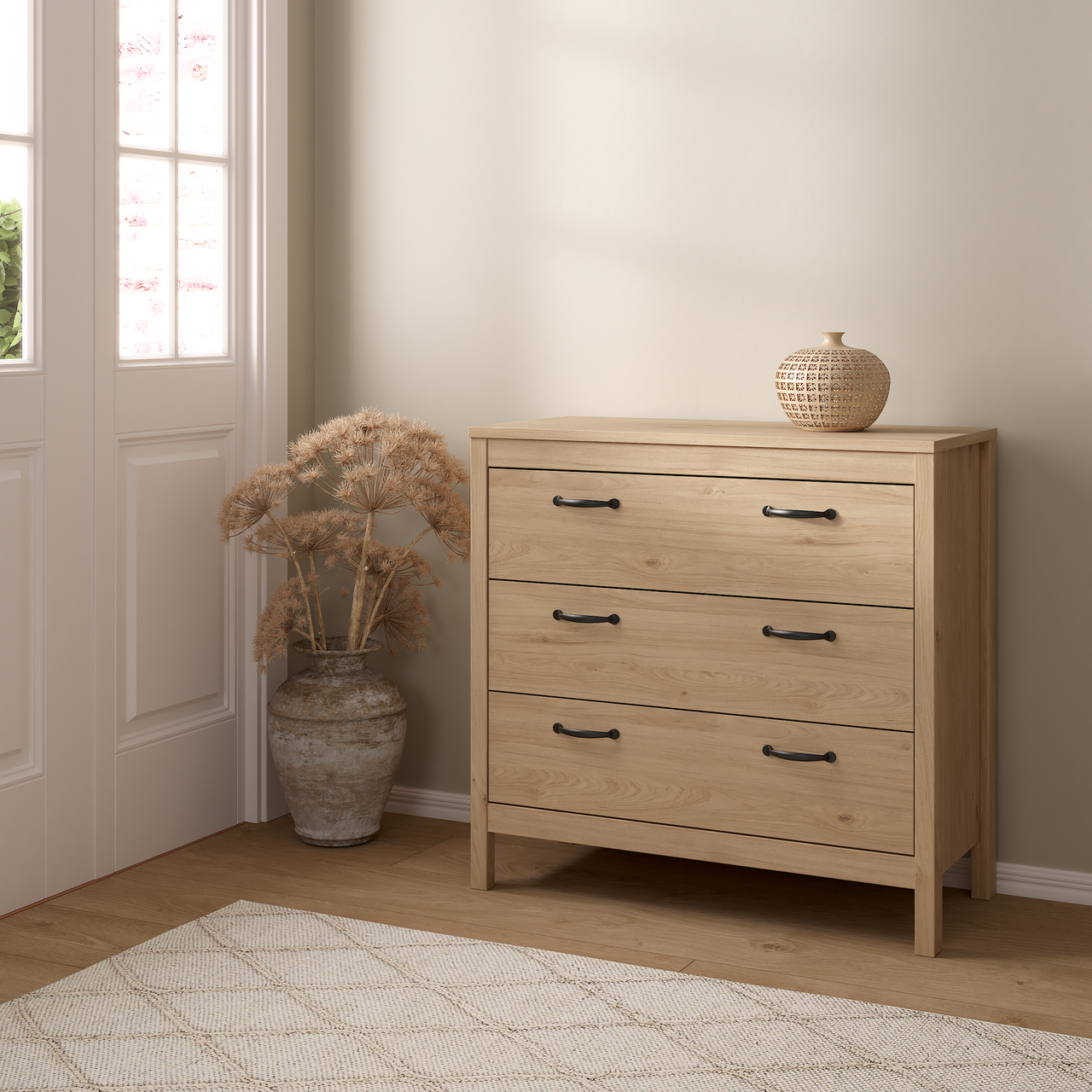 LIND LEONA KOMMODE EIK 3 SKUFFER 80X38X82