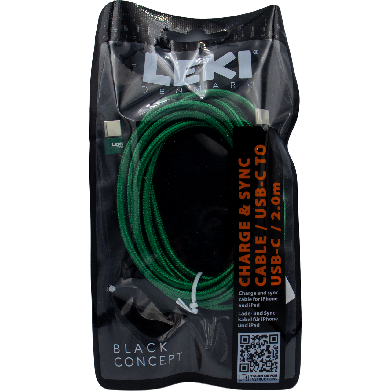LEKI DENMARK BRAIDED GREEN CABLE USB-C TO USB-C 2.0 M