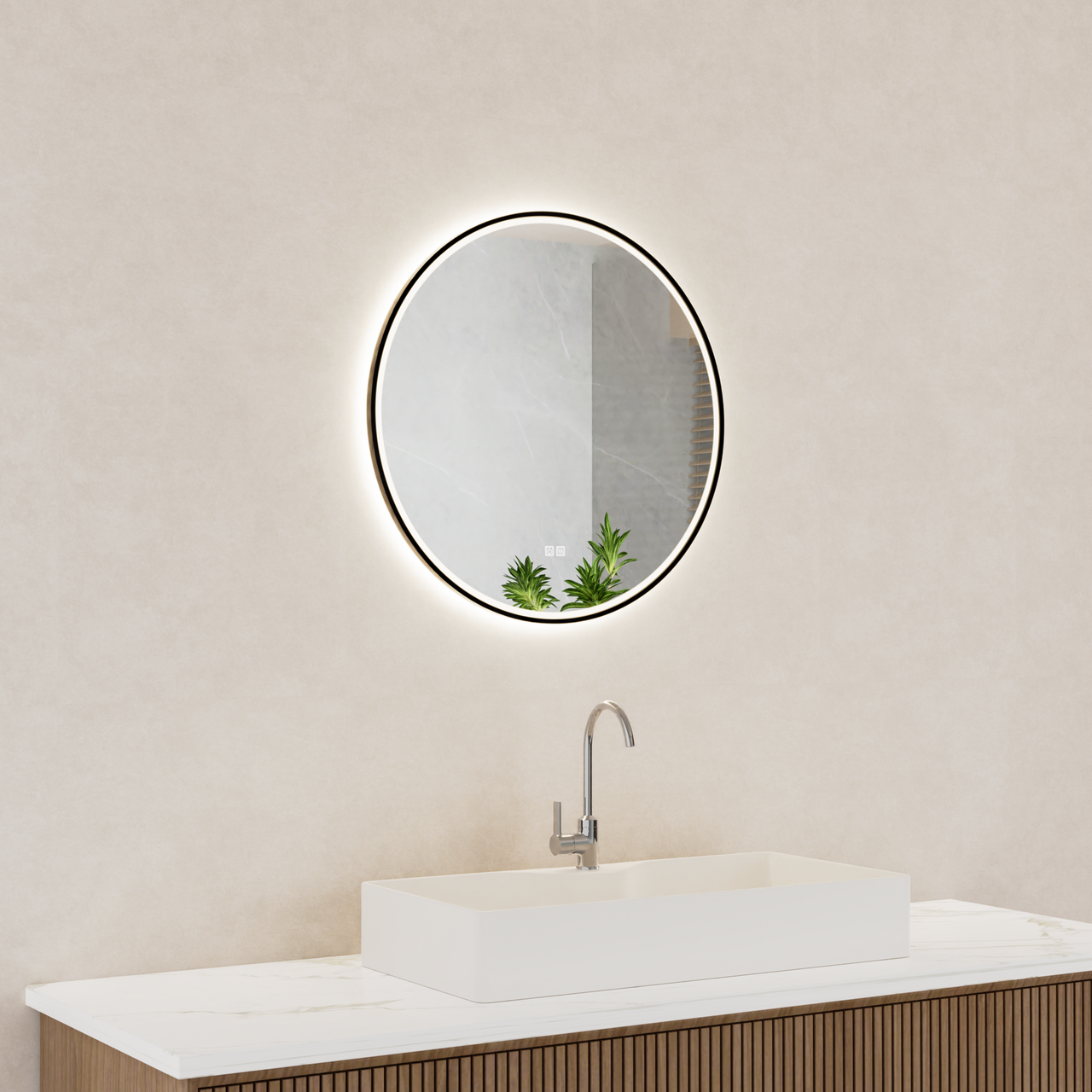 TREND MOON LYSSPEIL SORT Ø70 CM