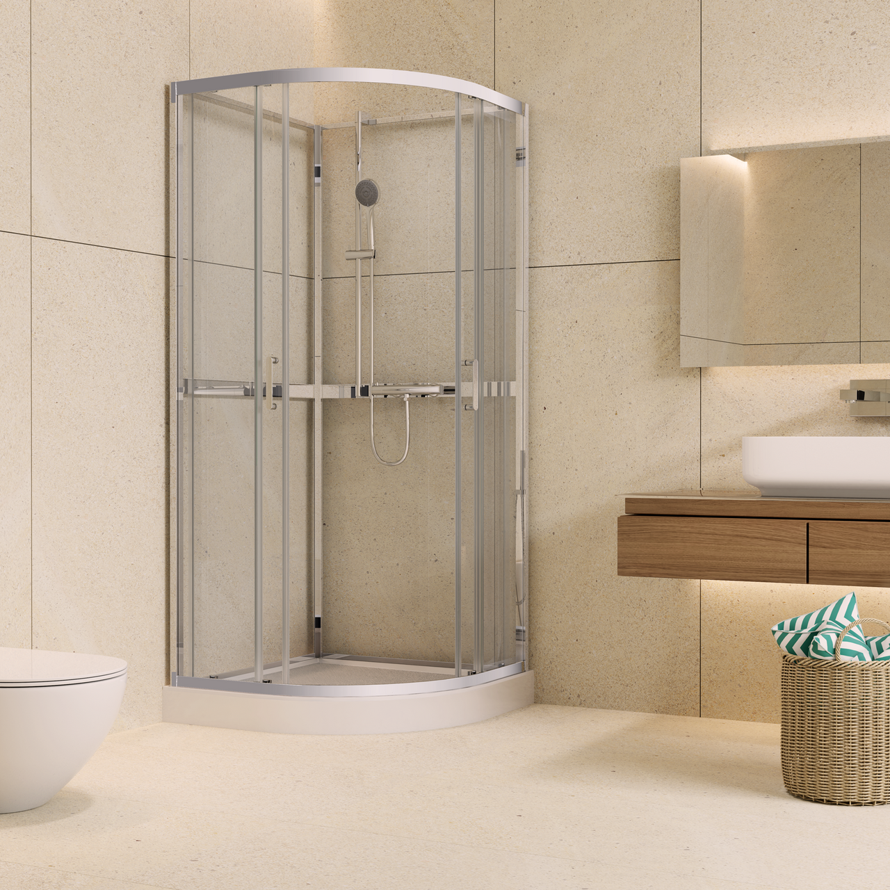 CELESTE TRENTO BUET DUSJKABINETT 80X80X208 CM M/SIKKERHETSFOLIE KROM