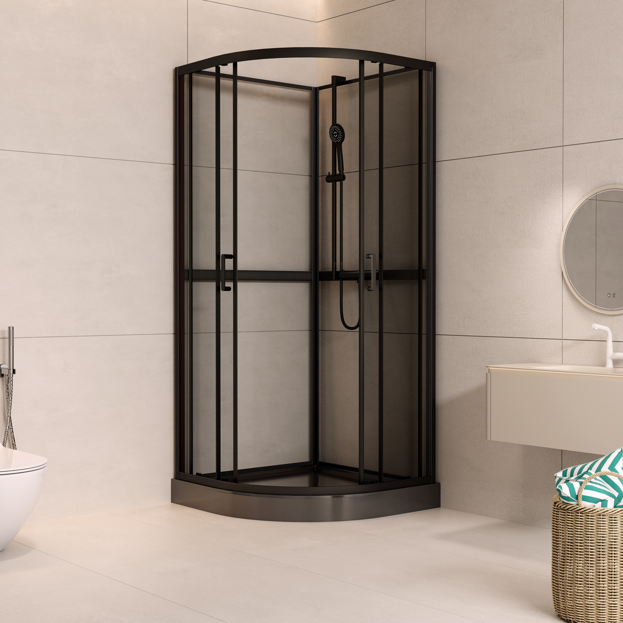 CELESTE TRENTO BUET DUSJKABINETT 90X90X205 CM M/SIKKERHETSFOLIE SORT