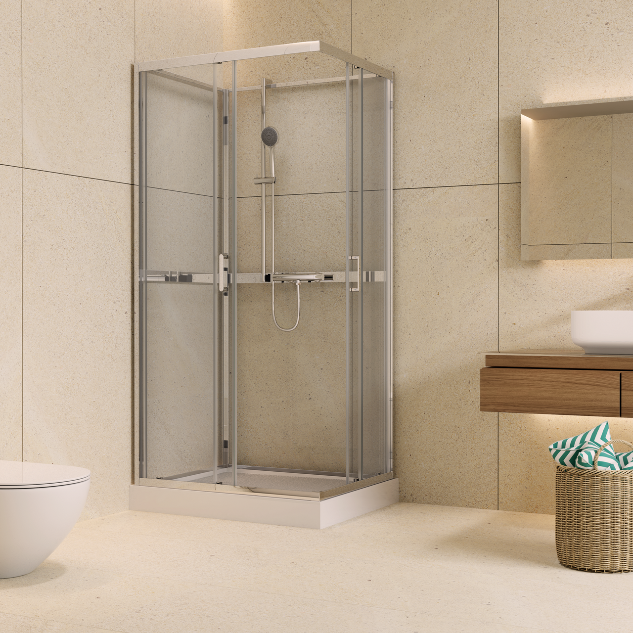 CELESTE TRENTO RETT DUSJKABINETT 70X90X208 CM M/SIKKERHETSFOLIE KROM