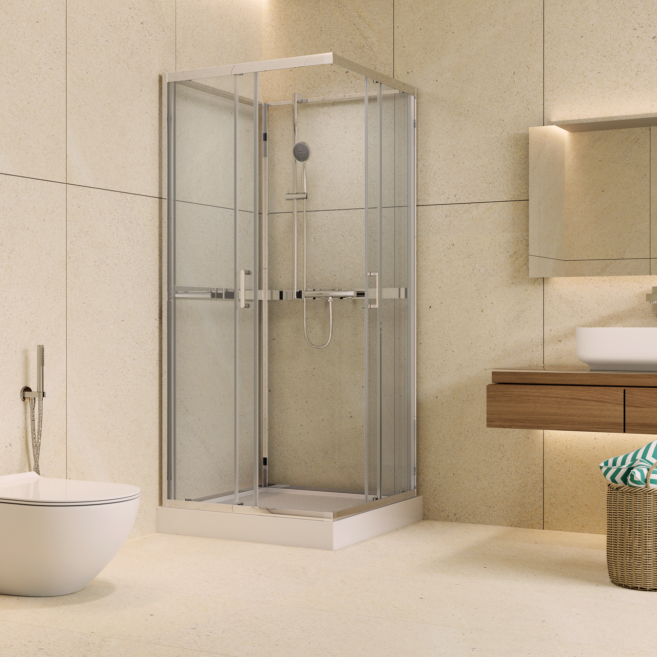CELESTE TRENTO RETT DUSJKABINETT 80X80X208 CM M/SIKKERHETSFOLIE KROM