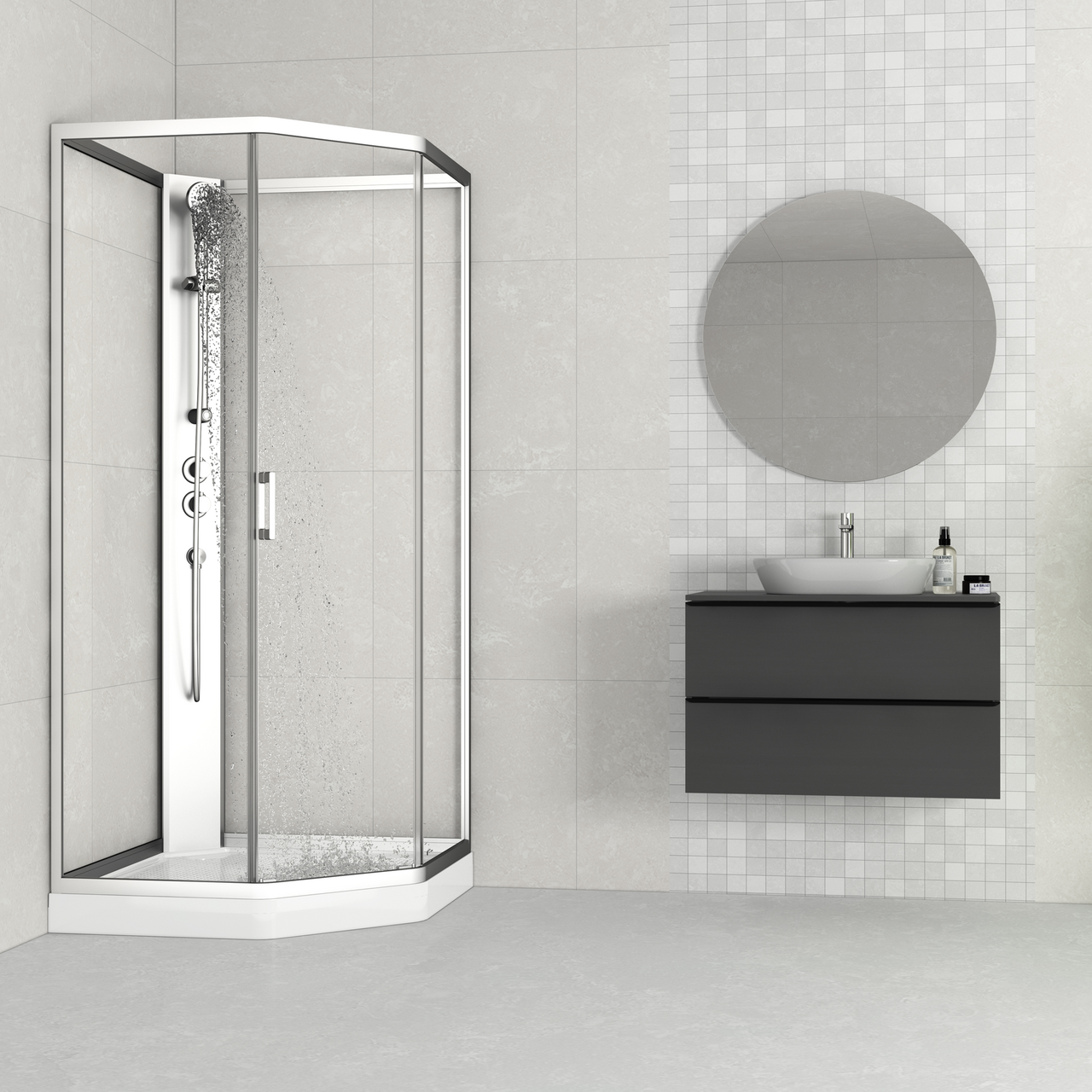 CELESTE NOVELLO DUSJKABINETT M/SLAGDØR 90X90X205 CM M/SIKKERHETSFOLIE SATIN