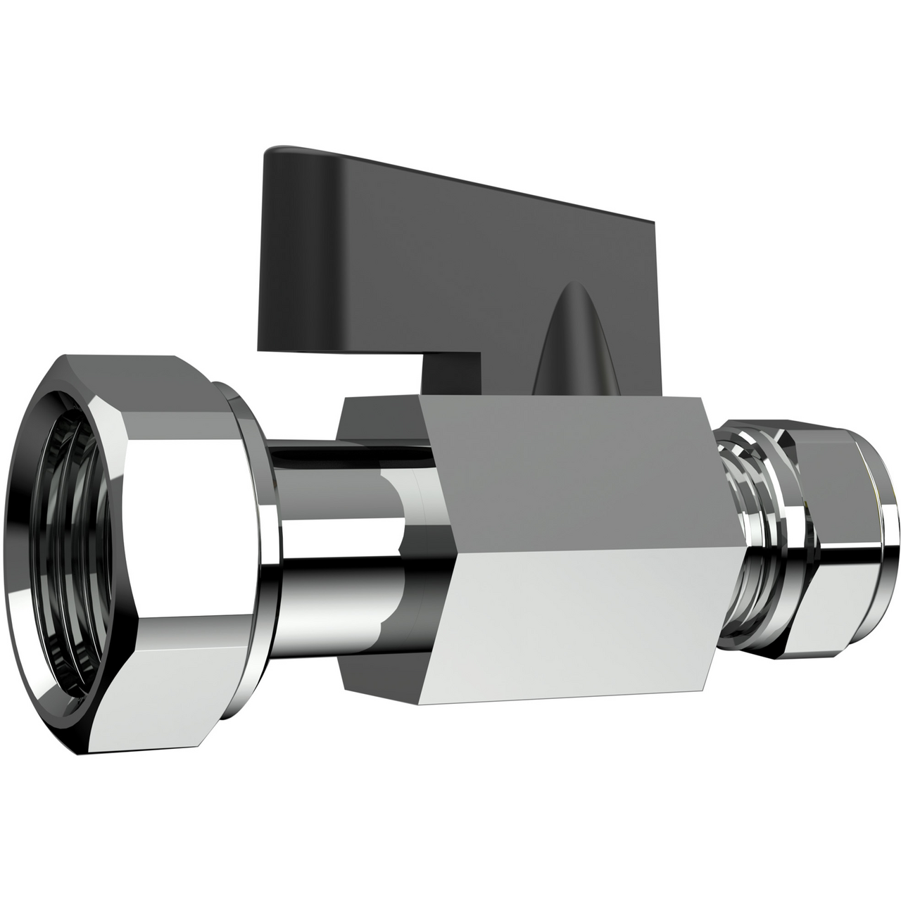 FONTA MINI KULEVENTIL 10MM X 1/2" M/OMLØPER FORKROMMET