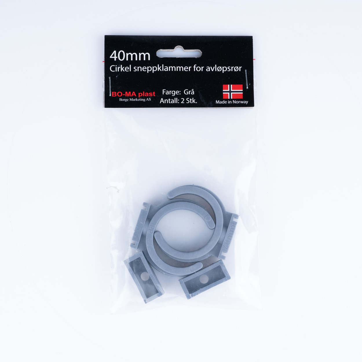 RØRKLAMMER 40 MM GRÅ PLAST 2PK. | Megaflis.no