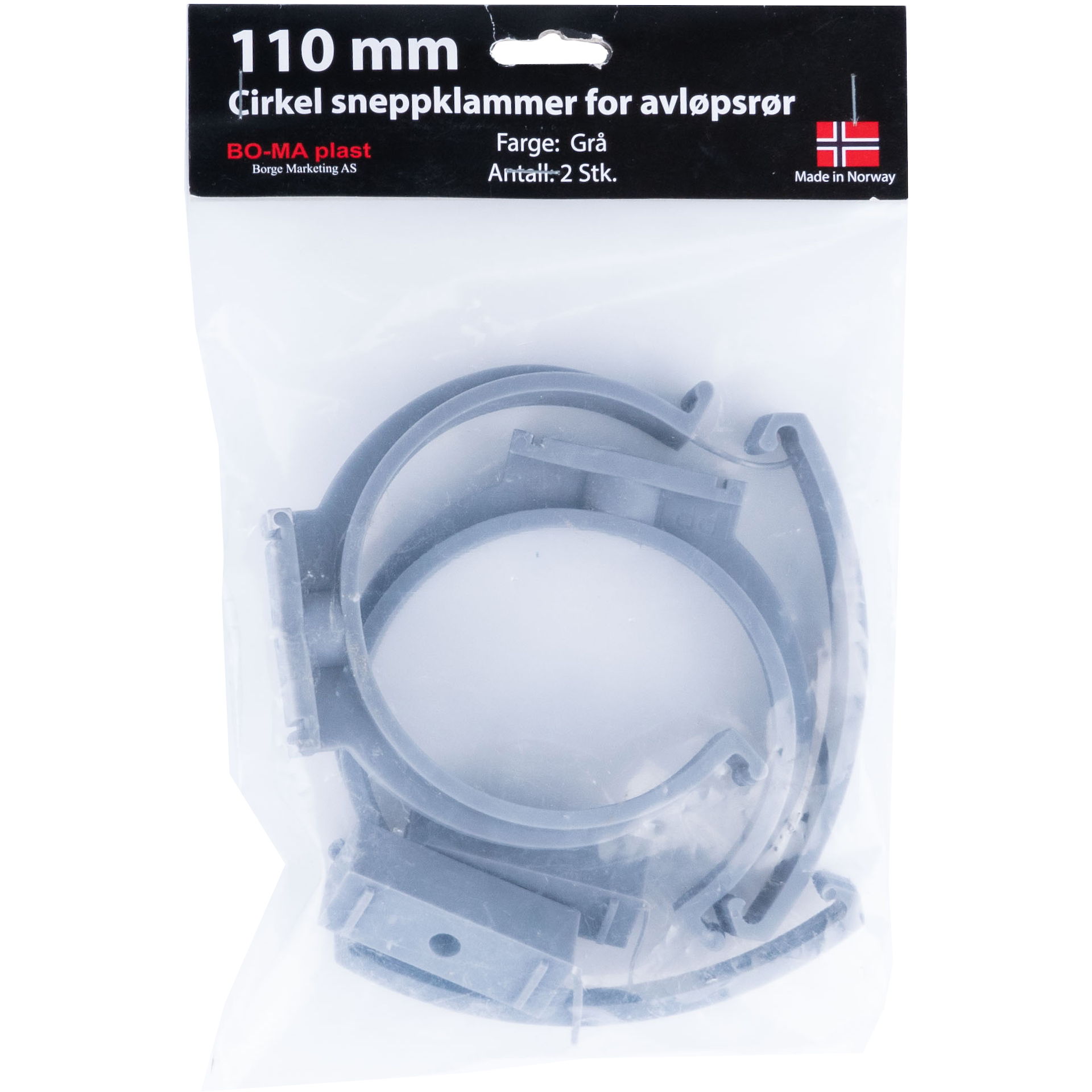RØRKLAMMER 110 MM GRÅ PLAST 2PK. | Megaflis.no