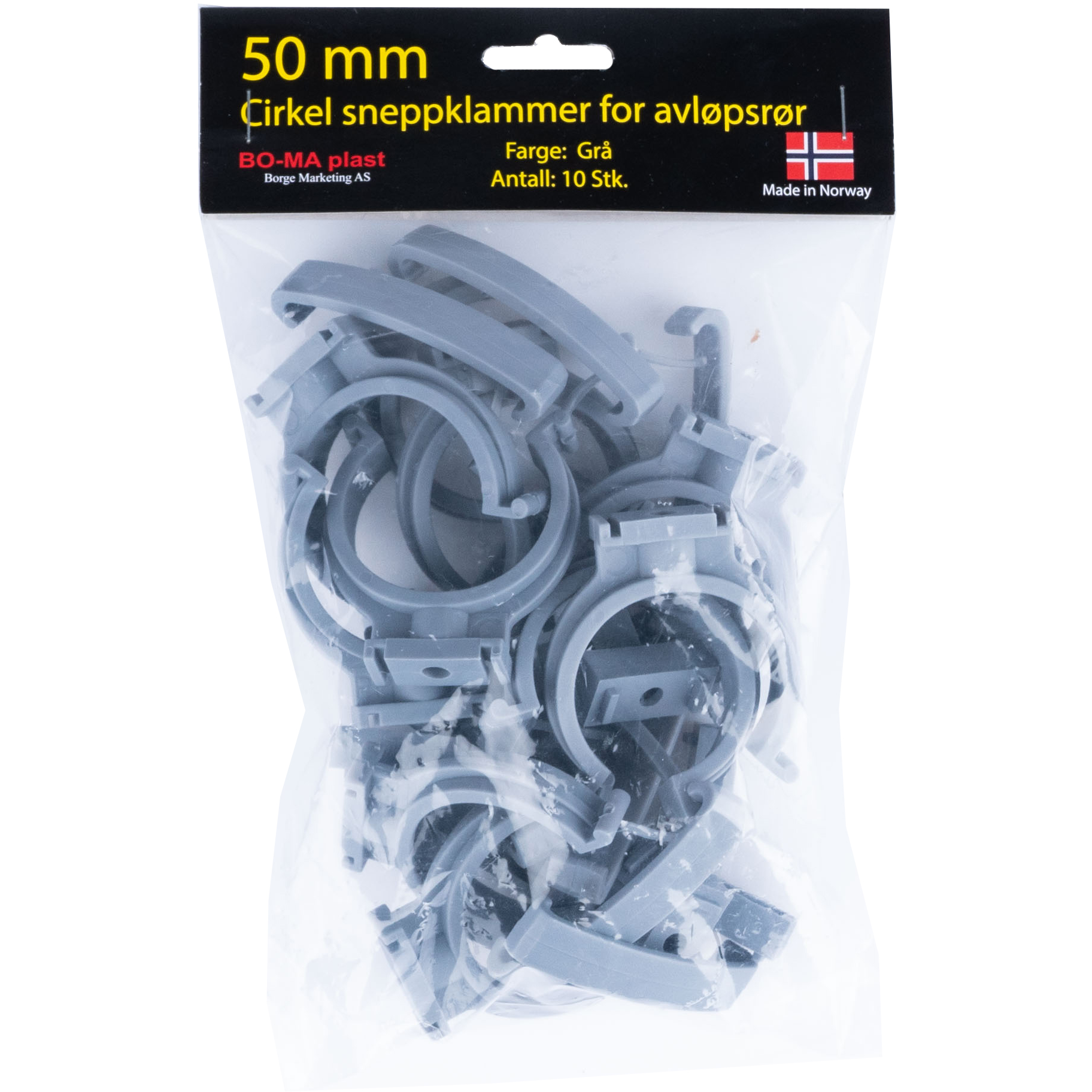 RØRKLAMMER 50 MM GRÅ PLAST 10PK. | Megaflis.no