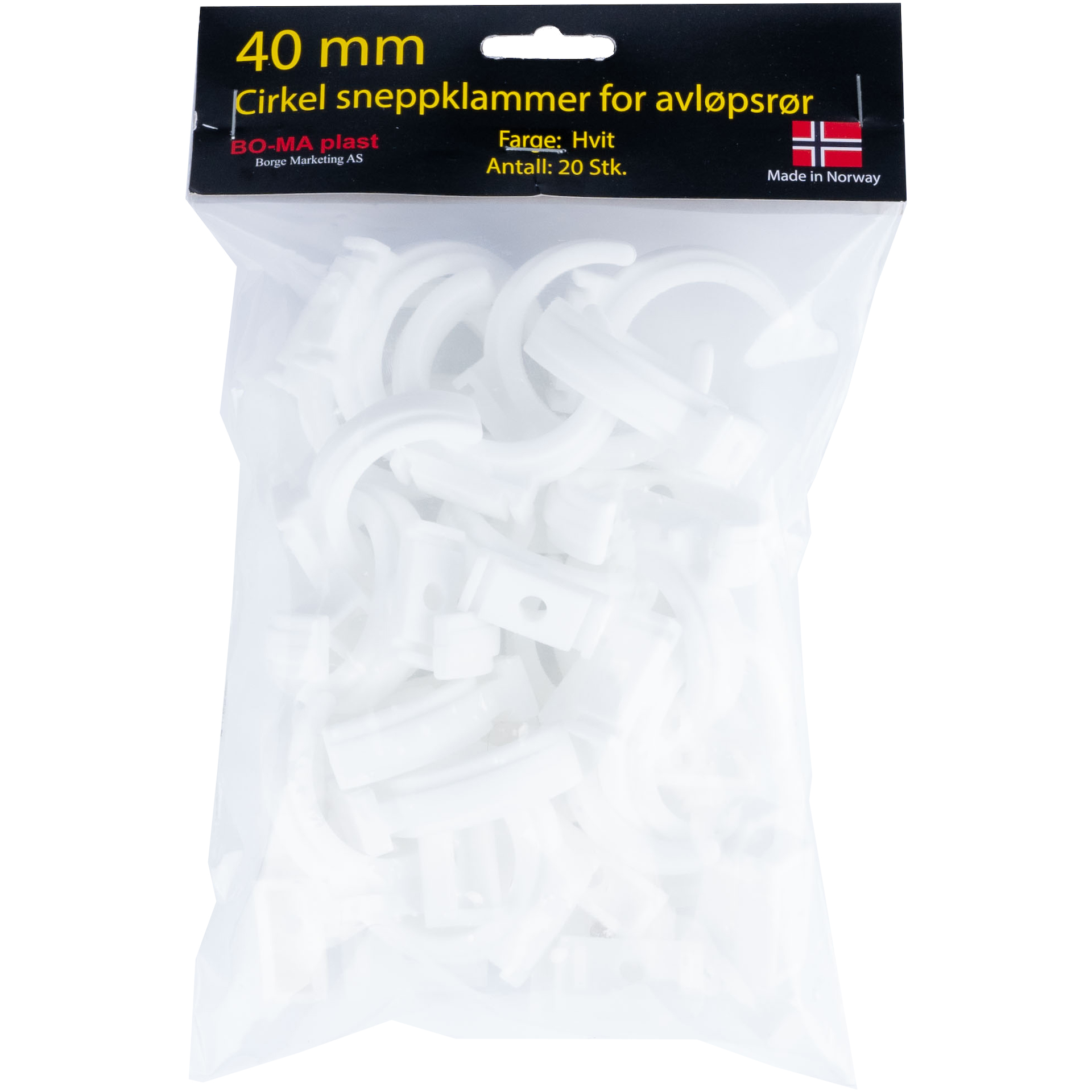 RØRKLAMMER 40 MM HVIT PLAST 20PK. | Megaflis.no