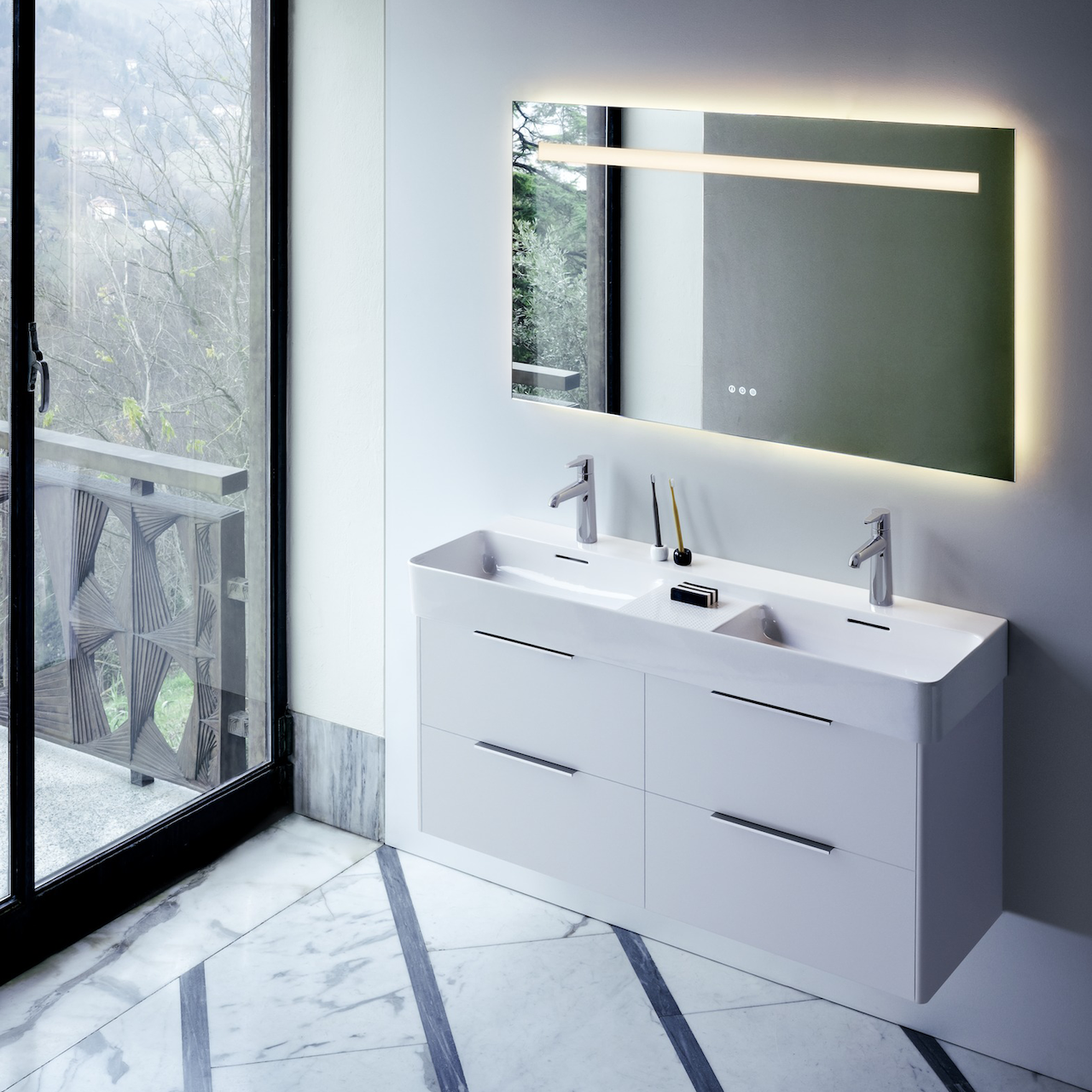 LAUFEN VAL DOBBEL SERVANT 120X42 CM U/ARMATURHULL HVIT
