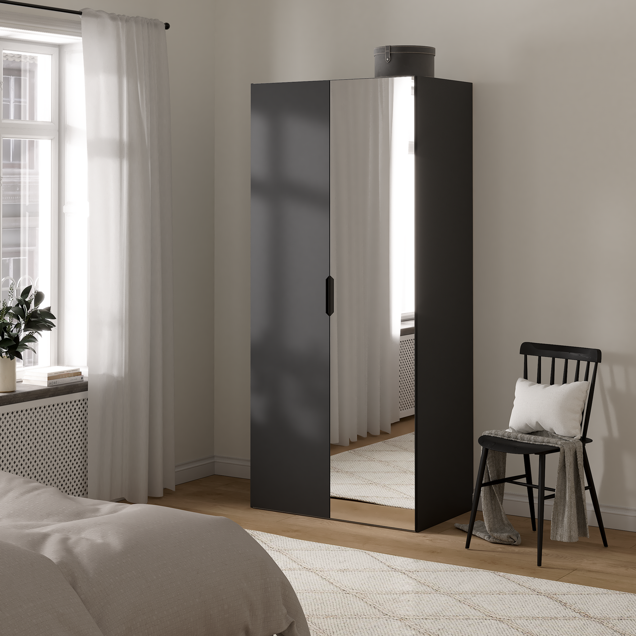 LIND NEST GARDEROBESKAP 100X220X60CM SORT MED SPEIL