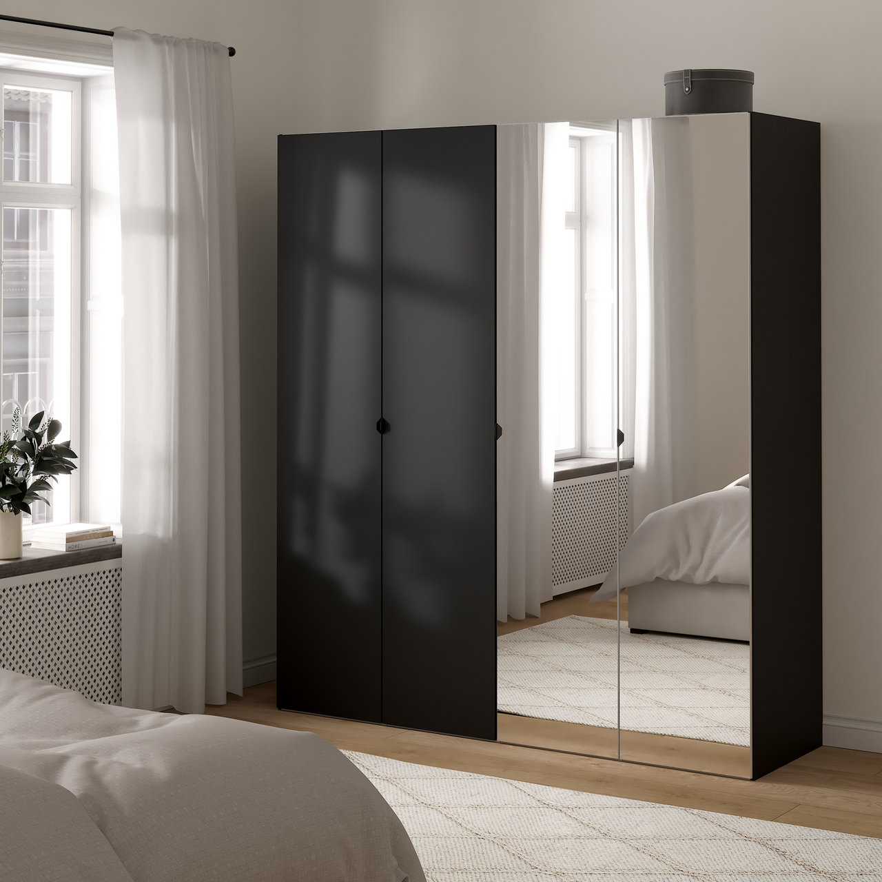 LIND NEST GARDEROBESKAP 200X220X60CM SORT MED SPEIL