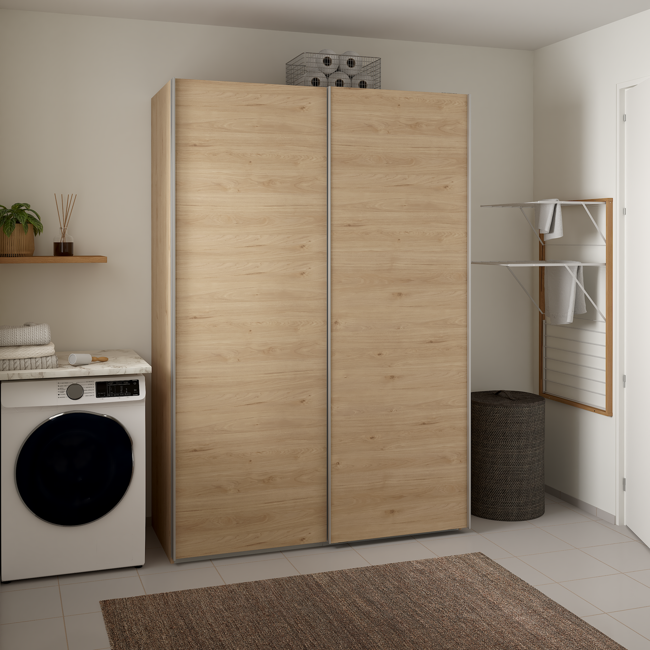 LIND NEST SKYVEDØRSGARDEROBE 150X220X67CM EIK