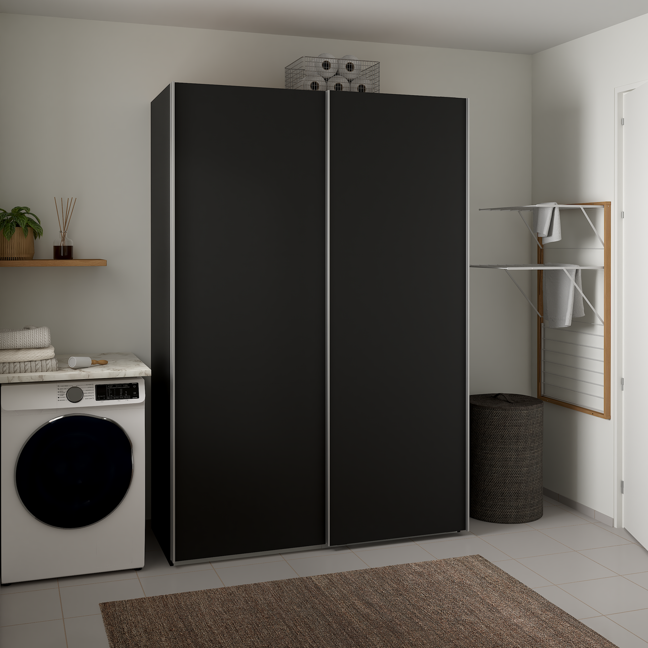 LIND NEST SKYVEDØRSGARDEROBE 150X220X67CM SORT